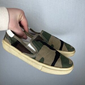 Saint Laurent Paris Womens Camo Canvas Slip On Sneakers VU Size 37 Camouflage